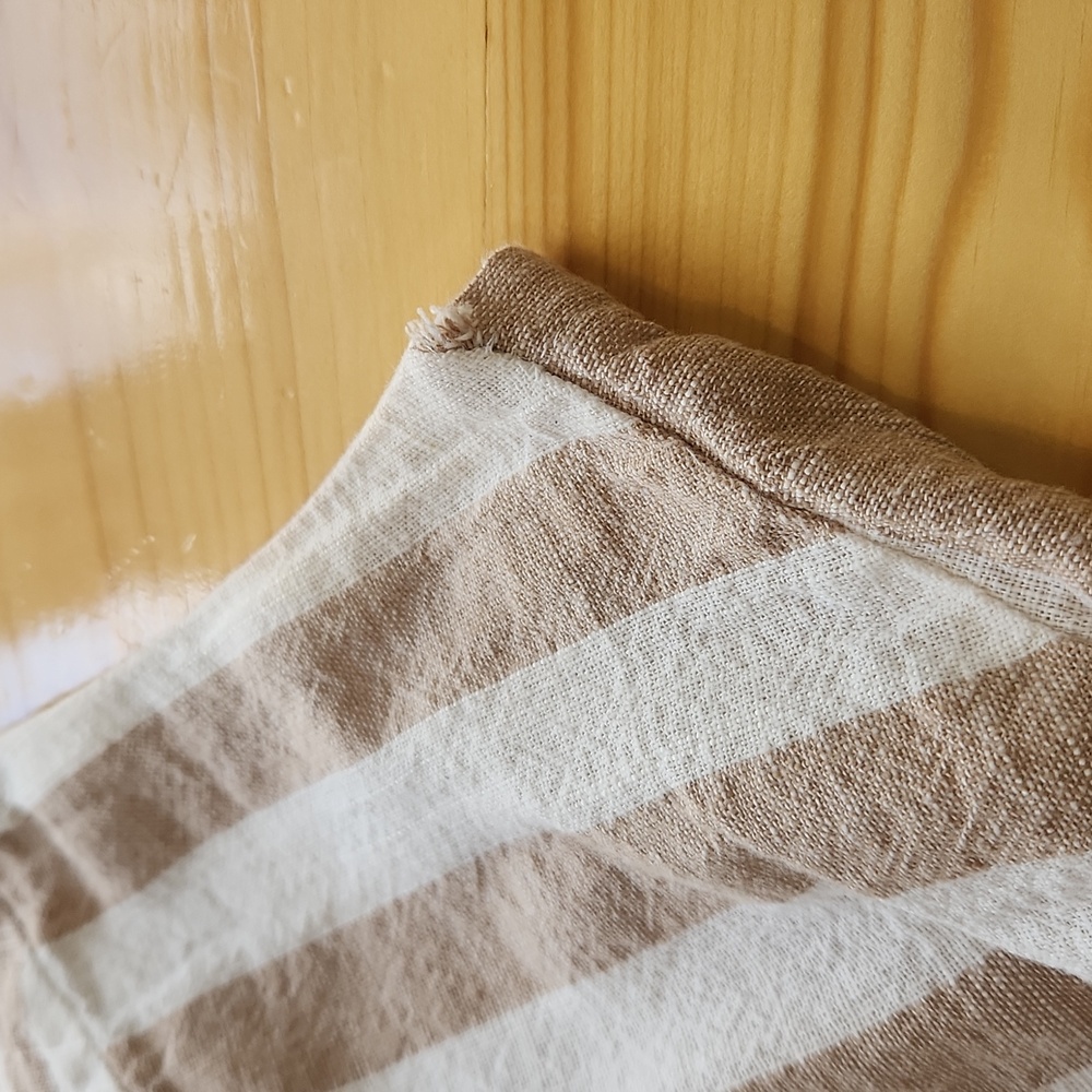 Kensie Jumpsuit Striped Cotton Linen Wide Leg Tan White Romper L - Picture 16 of 16